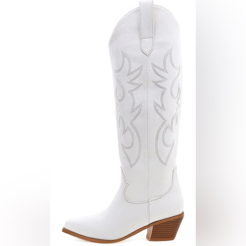 White Western Knee-High Cowboy Boot